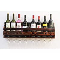 JRLinco Estante de Vino de Madera- Estante de exhibición de Vidrio de Vino y Botella de Vino- montado en la Pared- 8…